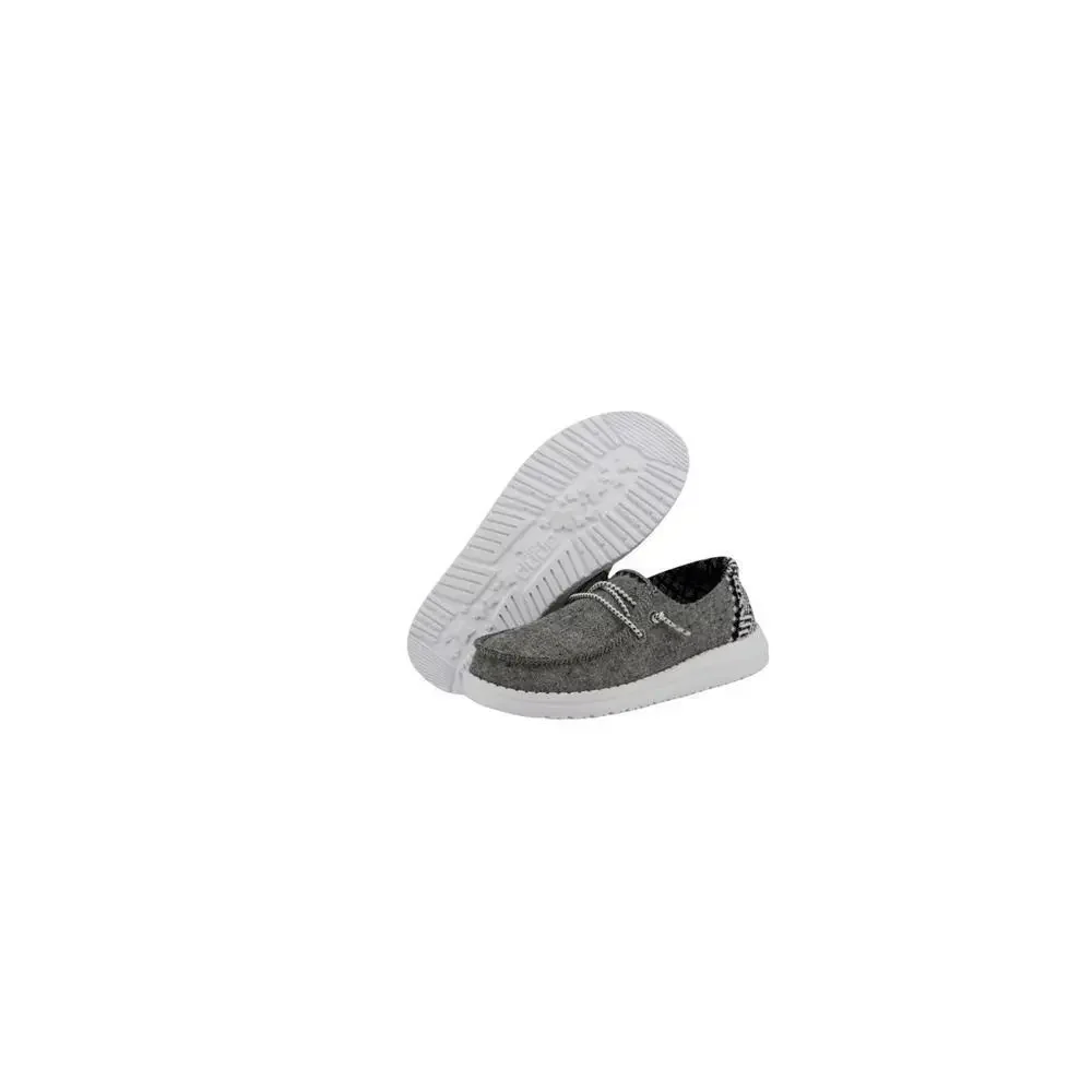 HeyDude Wendy Woven Chambray Onyx Shoe Slip On Grey Black White TD13